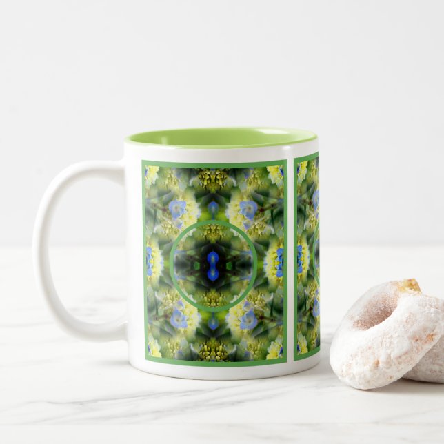 Blue Hydrangea Flower Frame Create Your Own Photo Two-Tone Coffee Mug (With Donut)