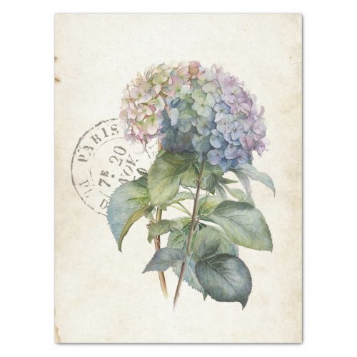 Blue Hydrangea Flower French Postmark Decoupage    Tissue Paper