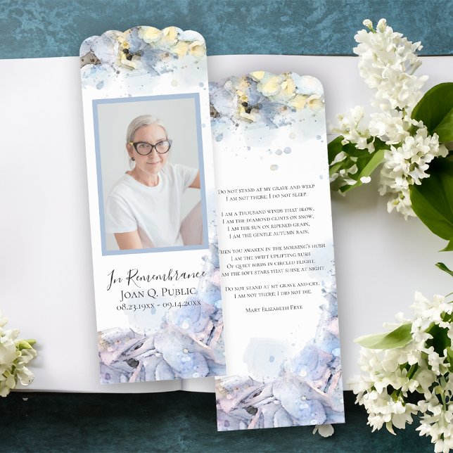 Blue Hydrangea Flower Funeral Memorial Prayer Card Bookmarks (Creator Uploaded)