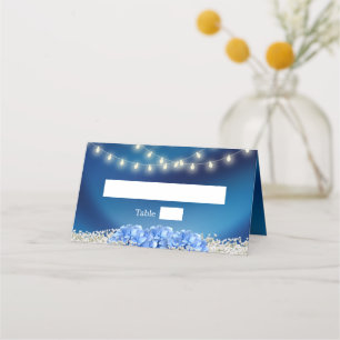 Blue Hydrangea Flower Navy Blue Modern Wedding Place Card