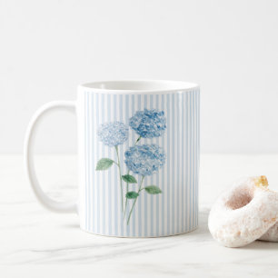 Blue Hydrangea Flower Painting Blue Stripe Coffee Mug