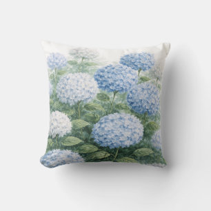 Blue Hydrangea Flower Painting Blue Stripe Throw Pillow