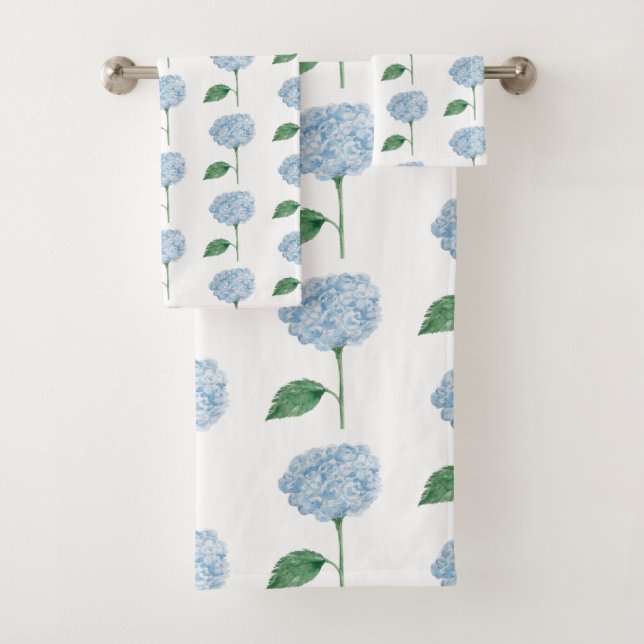 Blue Hydrangea Flower Painting Pattern Bath Towel Set (Insitu)