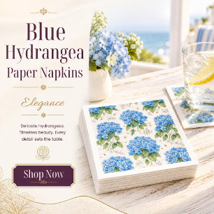 Blue Hydrangea Flower Paper Napkins