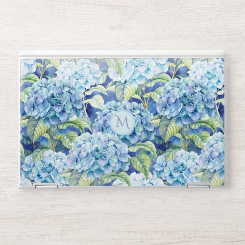 Blue Hydrangea Flower Pattern With Monogram HP Laptop Skin