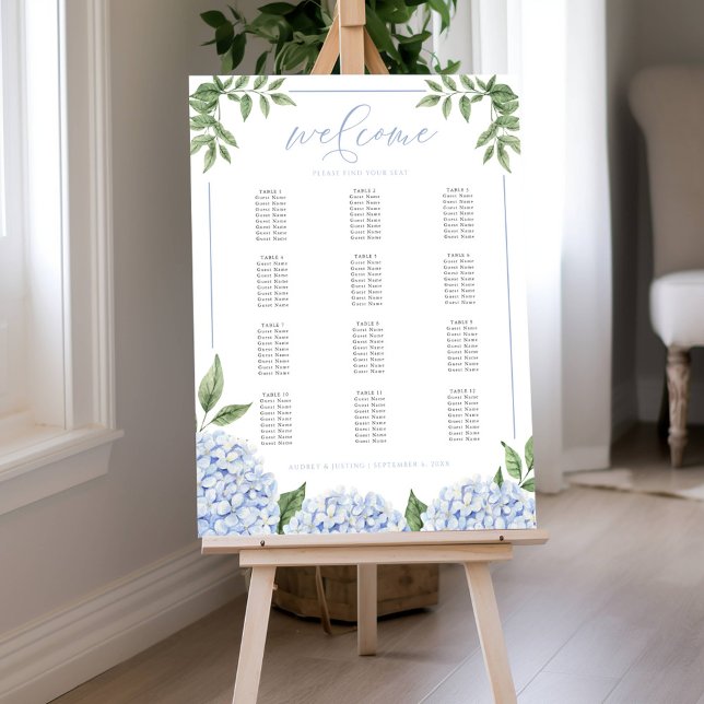 Blue Hydrangea Flower Personalized Seating Chart Foam Board (Creator Uploaded)