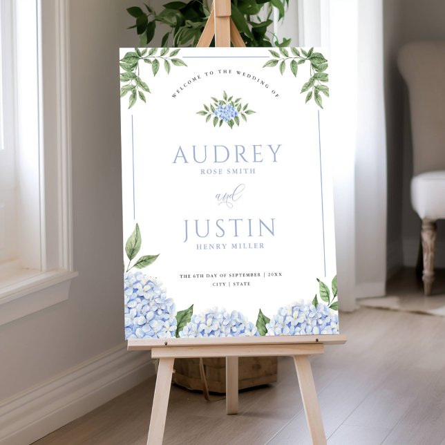 Blue Hydrangea Flower Personalized Welcome Wedding Foam Board (Creator Uploaded)