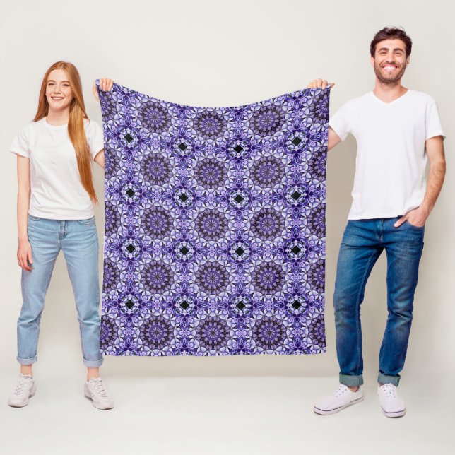 Blue Hydrangea Flower Petals Abstract Art Pattern Fleece Blanket (In Situ)