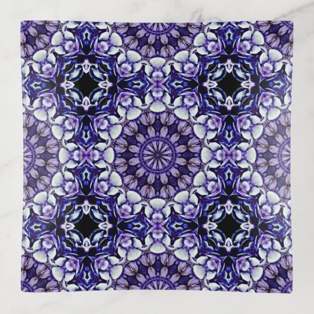 Blue Hydrangea Flower Petals Abstract Art Pattern Trinket Tray (Front)