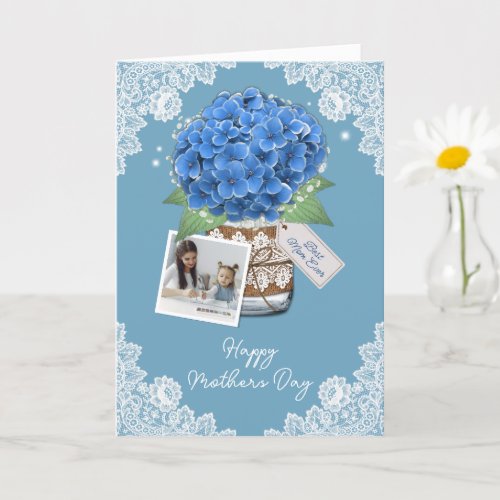 Blue Hydrangea Flower Photo Happy Mothers Day Card
