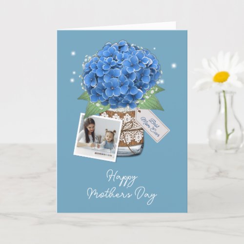 Blue Hydrangea Flower Photo Happy Mothers Day Card