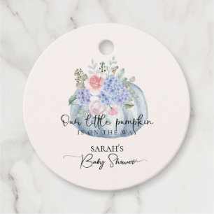 Blue Hydrangea Flower Pumpkin Fall Baby Shower Favor Tags