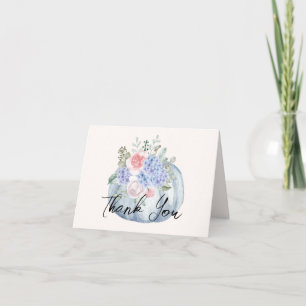 Blue Hydrangea Flower Pumpkin Fall Baby Shower Letterpress Thank You Card