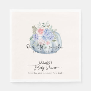 Blue Hydrangea Flower Pumpkin Fall Baby Shower Napkins
