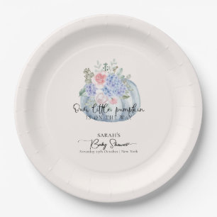 Blue Hydrangea Flower Pumpkin Fall Baby Shower Paper Plates