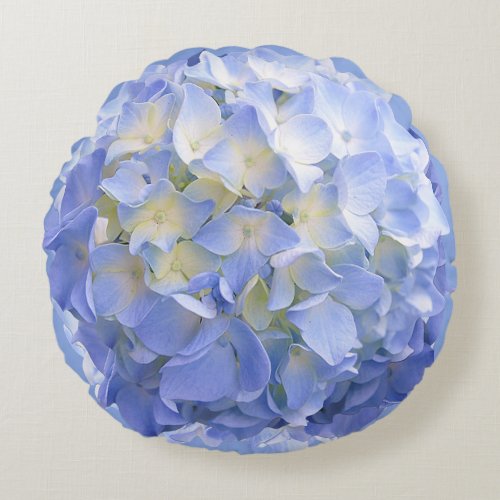 Blue Hydrangea Flower Round Pillow