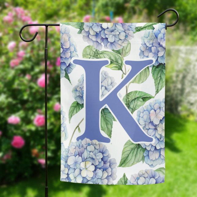 Blue Hydrangea Flower Spring & Summer Floral Yard Garden Flag (Blue Hydrangea Flower Garden Flag for Spring & Summer, Preppy Floral Monogram Double Sided Yard Flag)