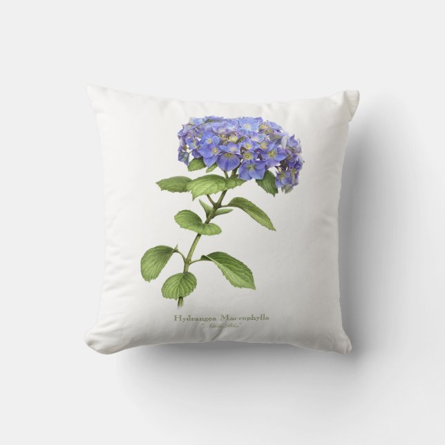 Blue Hydrangea Flower Throw Pillow (Front)