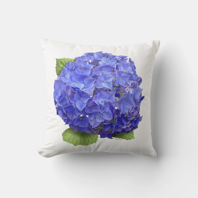 Blue Hydrangea Flower Throw Pillow (Front)