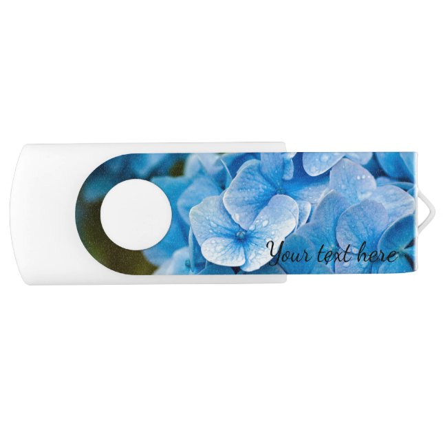 Blue Hydrangea flower USB swivel flash drive 8GB (Front)