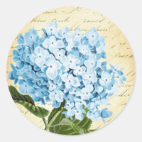 Blue Hydrangea Flower Vintage Botanical Classic Round Sticker
