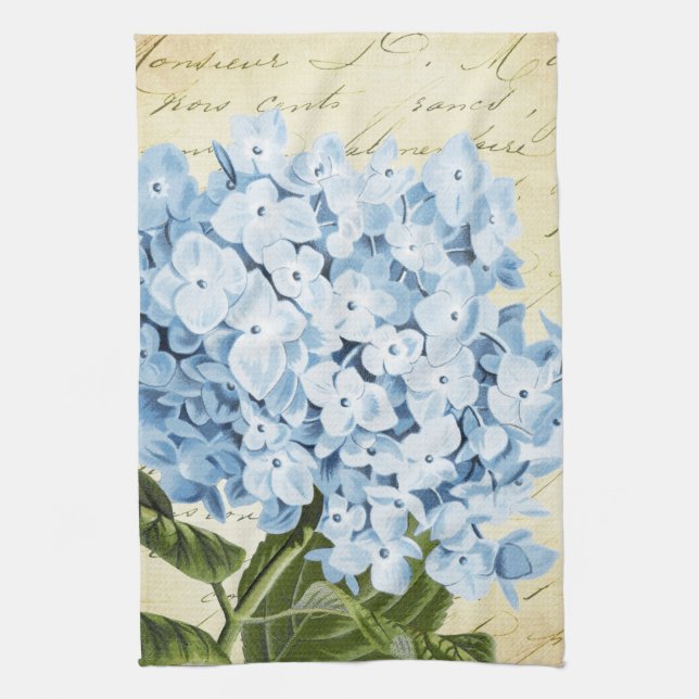 Blue Hydrangea Flower Vintage Botanical Kitchen Towel (Vertical)