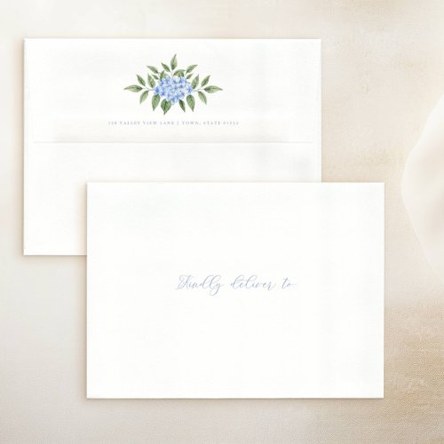 Blue Hydrangea Flower wReturn Address Striped  Envelope