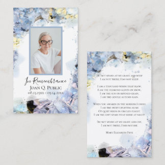 Blue Hydrangea Flower Watercolor Funeral Prayer Business Card