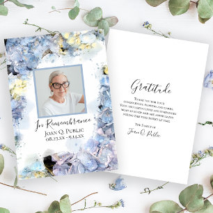 Blue Hydrangea Flower Watercolor Funeral Sympathy Thank You Card