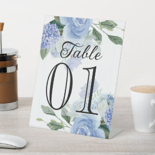 Blue Hydrangea Flower Wedding Café Event Pedestal Sign