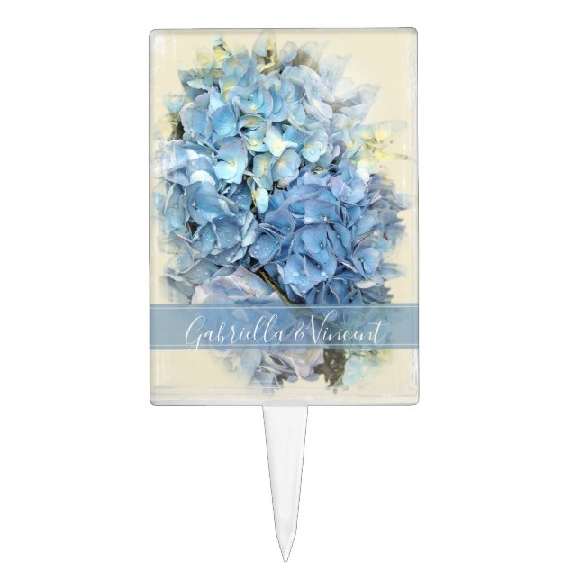 Blue Hydrangea Flower Wedding Cake Topper (Front)