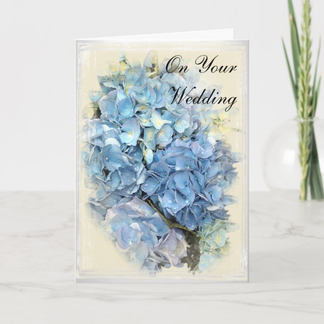 Blue Hydrangea Flower Wedding Day Card (Front)