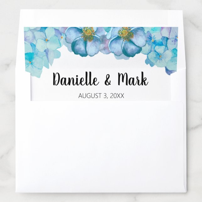 Blue Hydrangea Flower Wedding Envelope Liner (In Envelope)