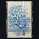 Blue Hydrangea Flower Wedding Keepsake Throw Blanket<br><div class="desc">The pretty Blue Hydrangea Flower Wedding Throw makes a lasting keepsake gift when personalized with the names of the bride and groom and marriage ceremony date. This beautiful custom botanical wedding blanket features a digitally painted floral photograph of a blue hydrangea flower blossom and an off white cream colored background....</div>