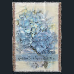 Blue Hydrangea Flower Wedding Keepsake Throw Blanket<br><div class="desc">The pretty Blue Hydrangea Flower Wedding Throw makes a lasting keepsake gift when personalized with the names of the bride and groom and marriage ceremony date. This beautiful custom botanical wedding blanket features a digitally painted floral photograph of a blue hydrangea flower blossom and an off white cream colored background....</div>