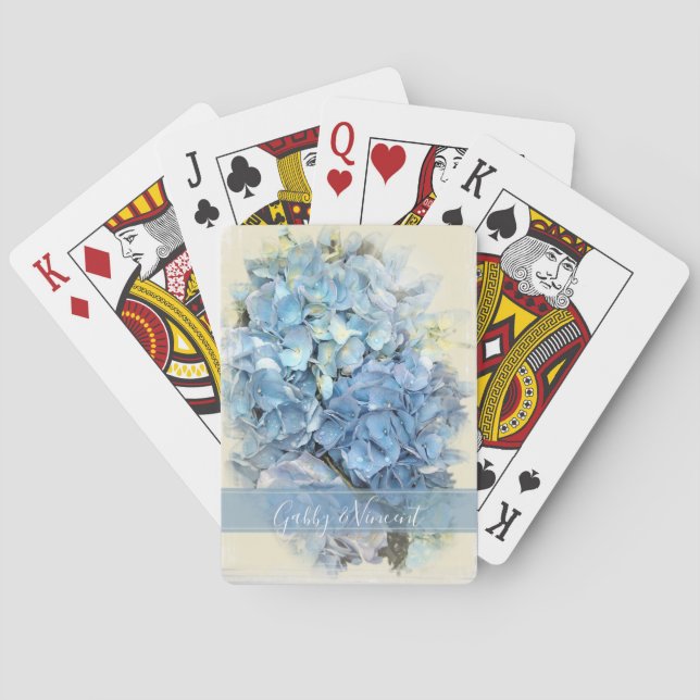 Blue Hydrangea Flower Wedding Poker Cards (Back)
