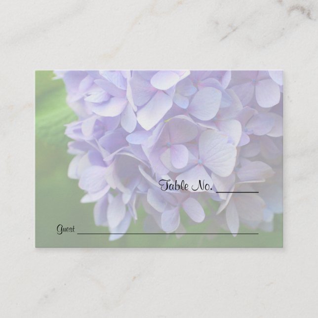 Blue Hydrangea Flower Wedding Table Place Cards (Front)