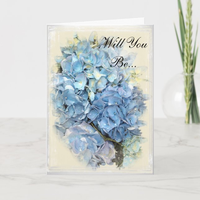 Blue Hydrangea Flower Will You Be My Bridesmaid Invitation (Front)