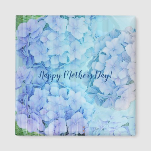 Blue hydrangea flowers and custom text magnet