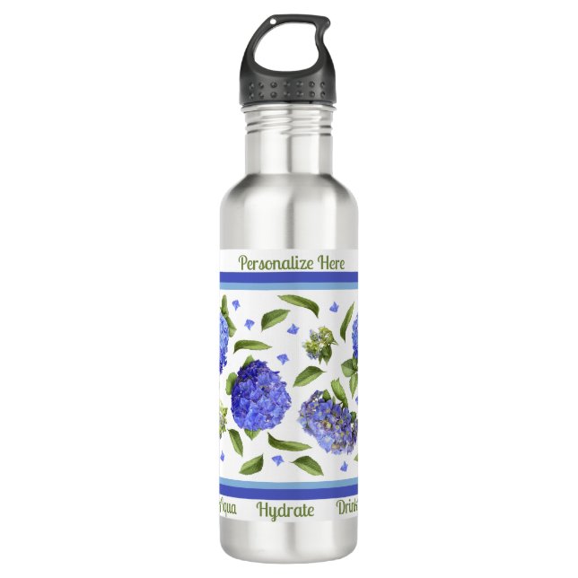 Blue Hydrangea Flowers Art Personalized  Stainless Steel Water Bottle (Front)