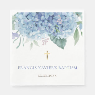 blue Hydrangea flowers Baptism Napkins