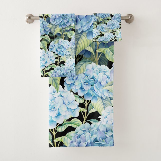 Blue Hydrangea Flowers Bath Towel Set (Insitu)