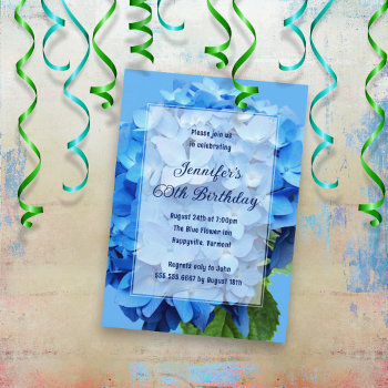 Blue Hydrangea Flowers Birthday For Her Invitation by BlueHyd at Zazzle
