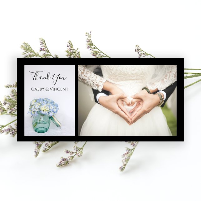 Blue Hydrangea Flowers Blue Jar Wedding Thank You Card (Creator Uploaded)