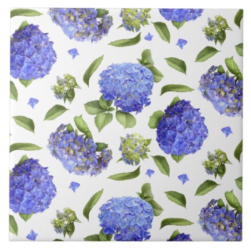 Blue Hydrangea Flowers Botanical Art  Ceramic Tile
