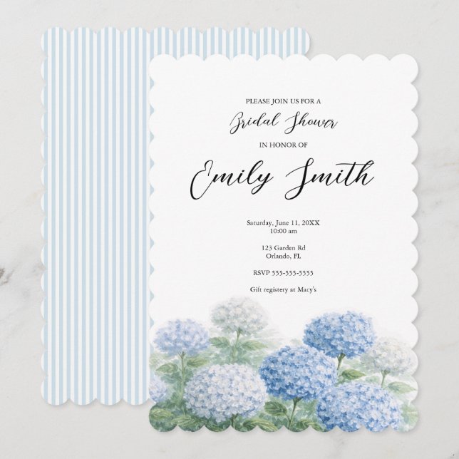 Blue Hydrangea Flowers Bridal Shower Invitation (Front/Back)