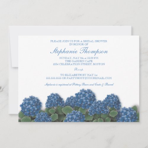 Blue Hydrangea Flowers Bridal Shower Invitation