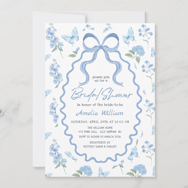 Blue Hydrangea Flowers Bridal Shower Invitation (Front)