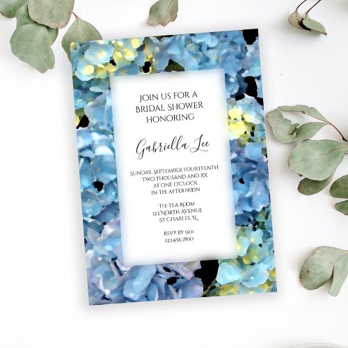 Blue Hydrangea Flowers Bridal Shower Invitation