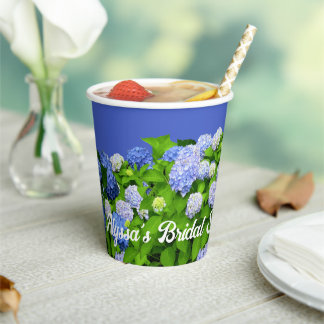 Blue Hydrangea Flowers Bridal Shower Paper Cups